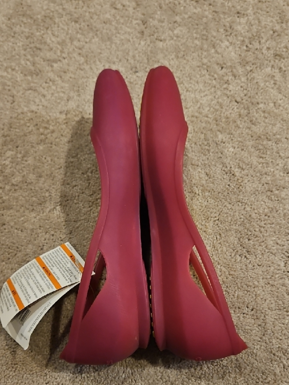 CROCS Women's Dark Pink Pointed-Toe Flats with Yellow Insole - Picture 6 of 10